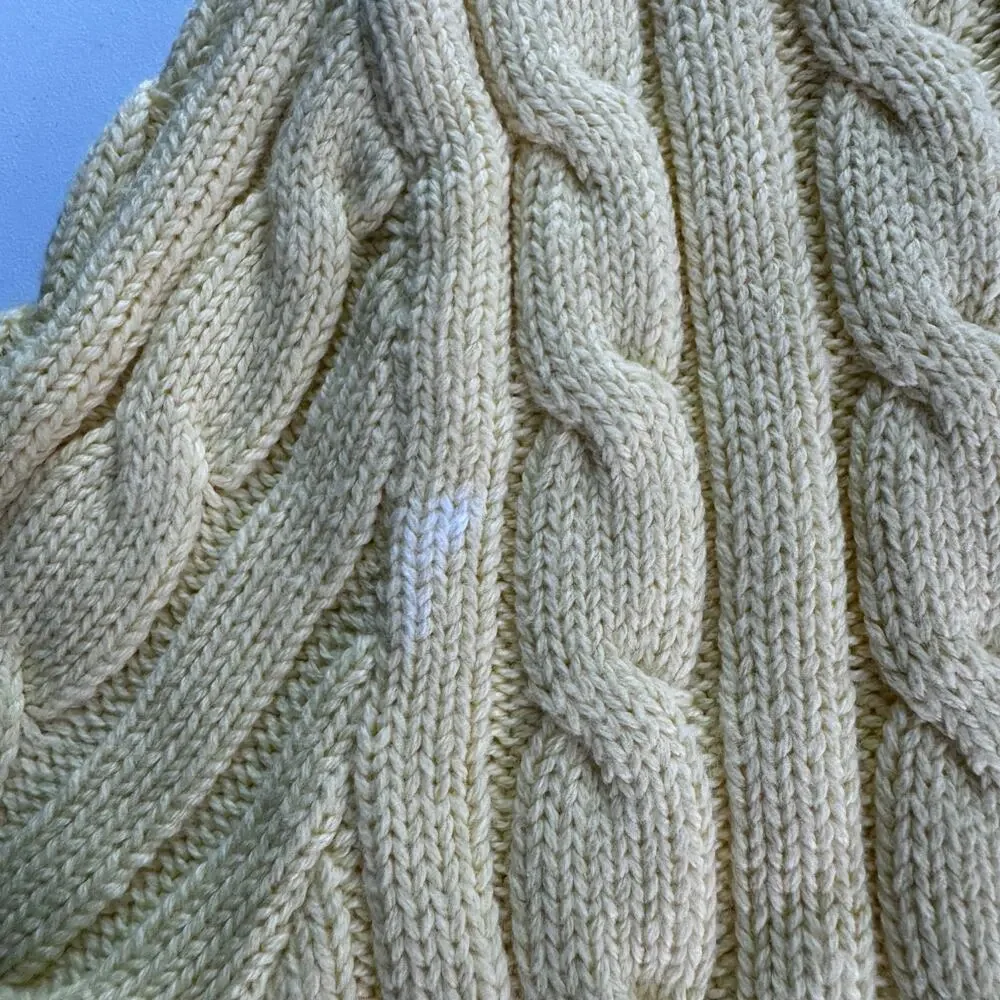 HTF Ralph Lauren Polo Yellow Girls Cable Knit Cotton Dress Sz 7 Collar Sm Flaw